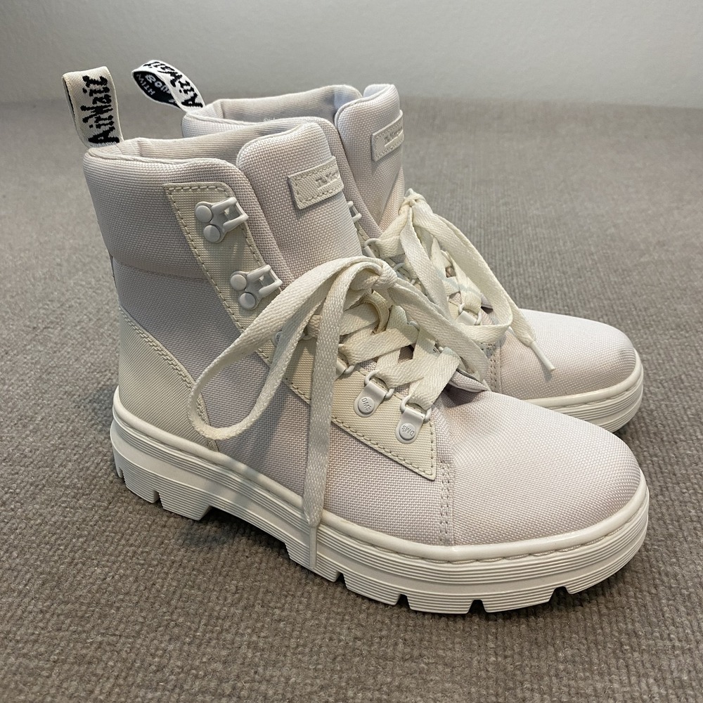 Dr. Martens Boots Womens 8 39 White Canvas Ankle Combat Chunky Grunge Combs W